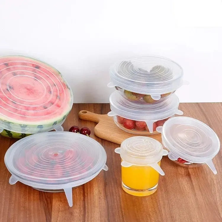 6 PCs Universal Silicone Cover Fresh Keeping Silicone Stretch Lids Caps For Food Pot Dish