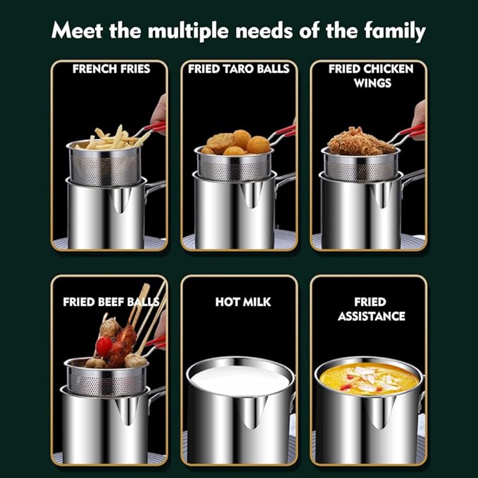 Stainless Steel Deep Fryer Pot with Strainer