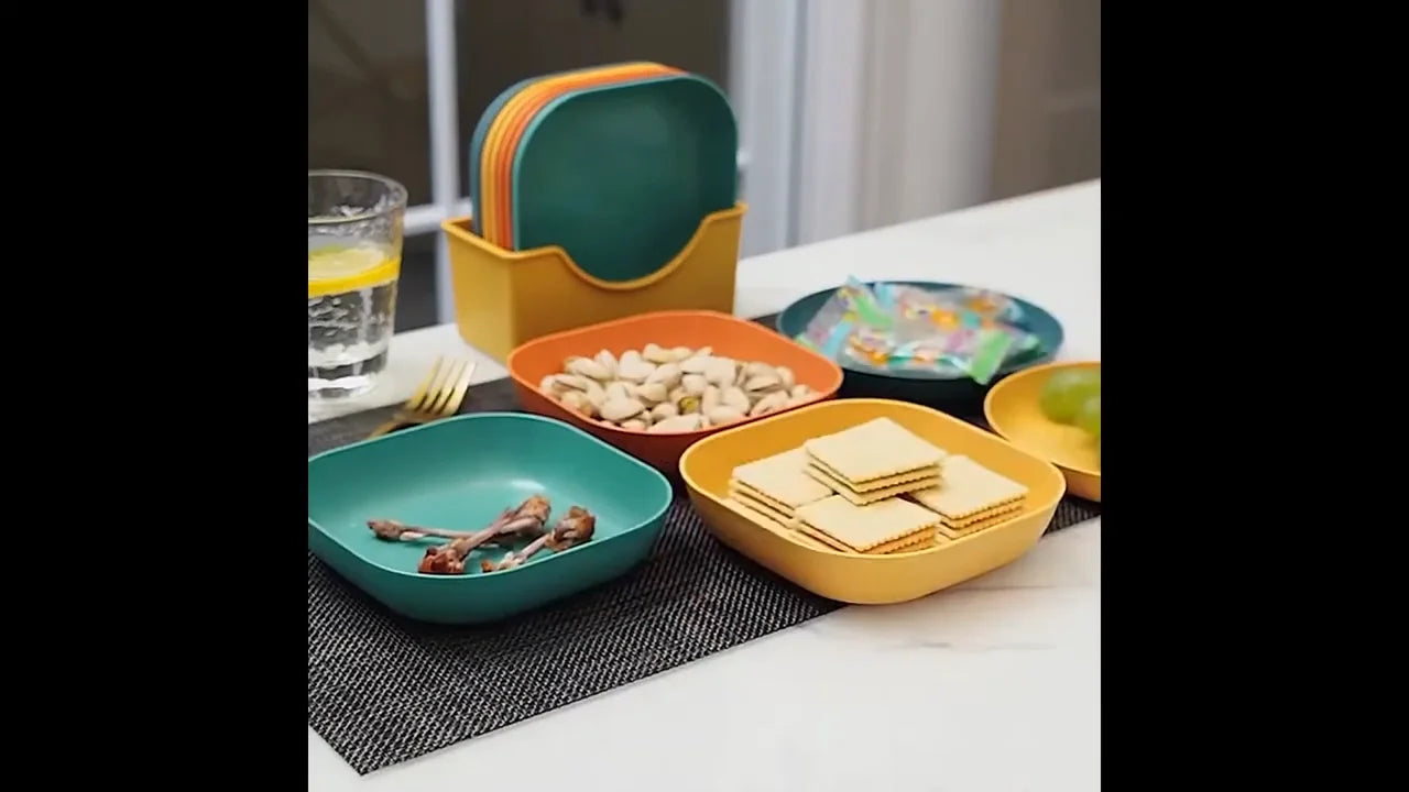10 Pcs Plates with Stand | Multi-Function kitchen Plastic Plates Set for Snacks | Breakfast Dry Fruit Eco-Friendly Unbreakable