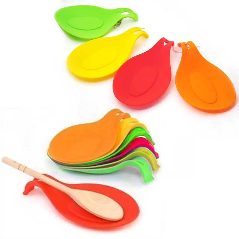 1Pcs Silicone Spoon Rest Heat Resistant Utensil Holder Cooking Tool Rest Pad Grade Silica Gel Spoon