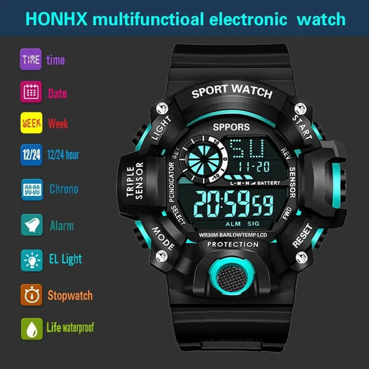 Durable Sport Watch for Men Multifunctional LED Display Watch for Boys