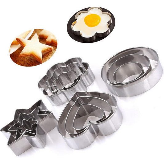 Cookies Pastry Fruit Cutters 12 Pcs Stainless Steel Cookie Cutter Heart Star Circle Flower Shaped Molds
