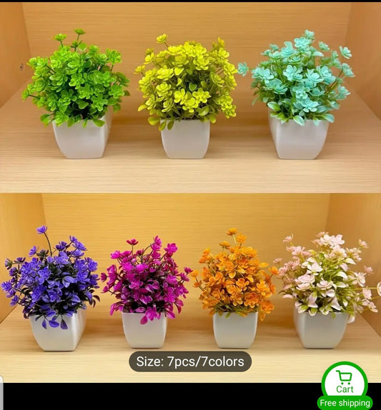 Pack of 4 Mini Plant Artificial Decoration Piece with pot Best for home & Office Decoration purpose
