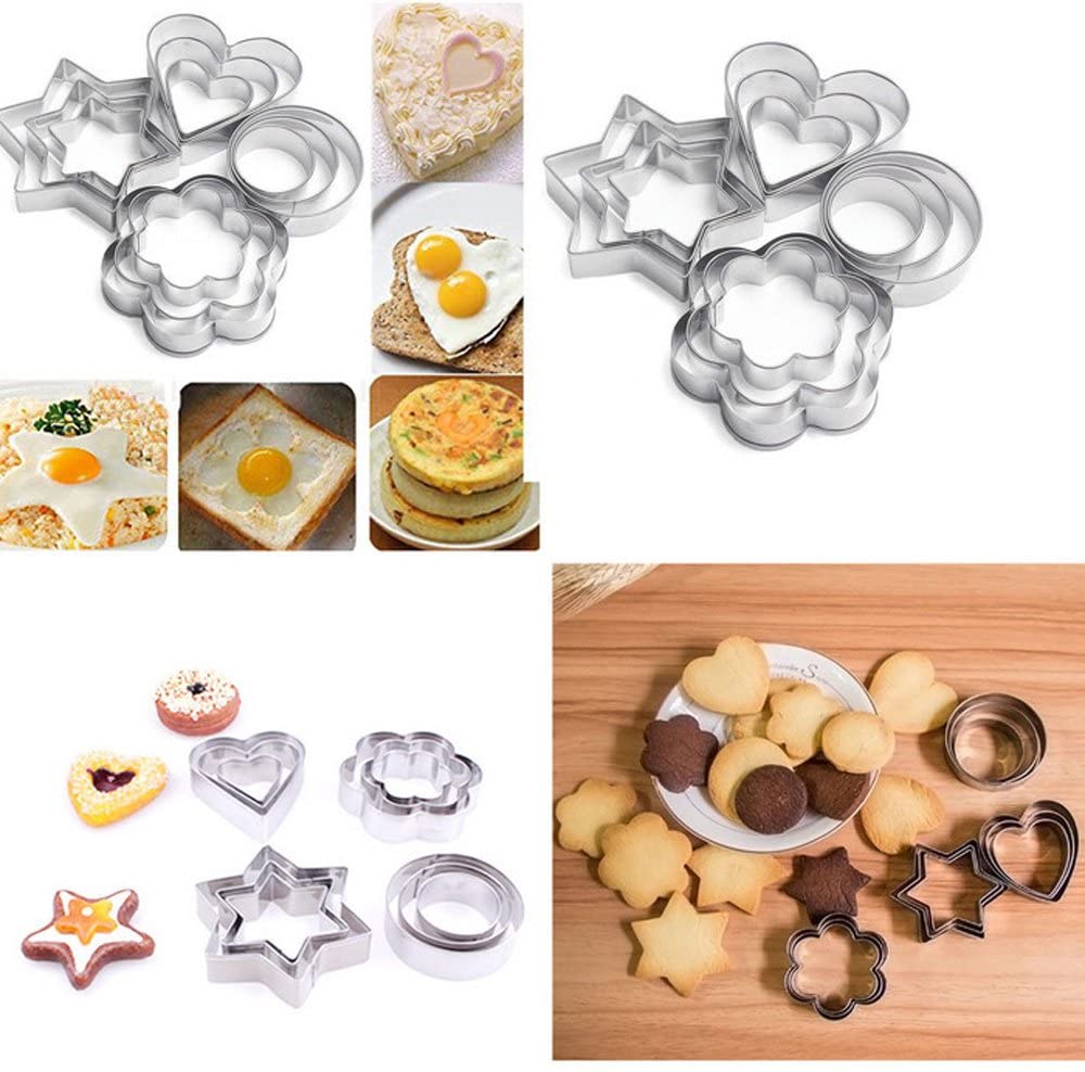 Cookies Pastry Fruit Cutters 12 Pcs Stainless Steel Cookie Cutter Heart Star Circle Flower Shaped Molds