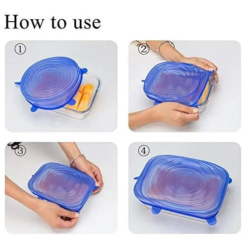 6 PCs Universal Silicone Cover Fresh Keeping Silicone Stretch Lids Caps For Food Pot Dish