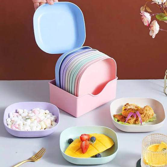 10 Pcs Plates with Stand | Multi-Function kitchen Plastic Plates Set for Snacks | Breakfast Dry Fruit Eco-Friendly Unbreakable
