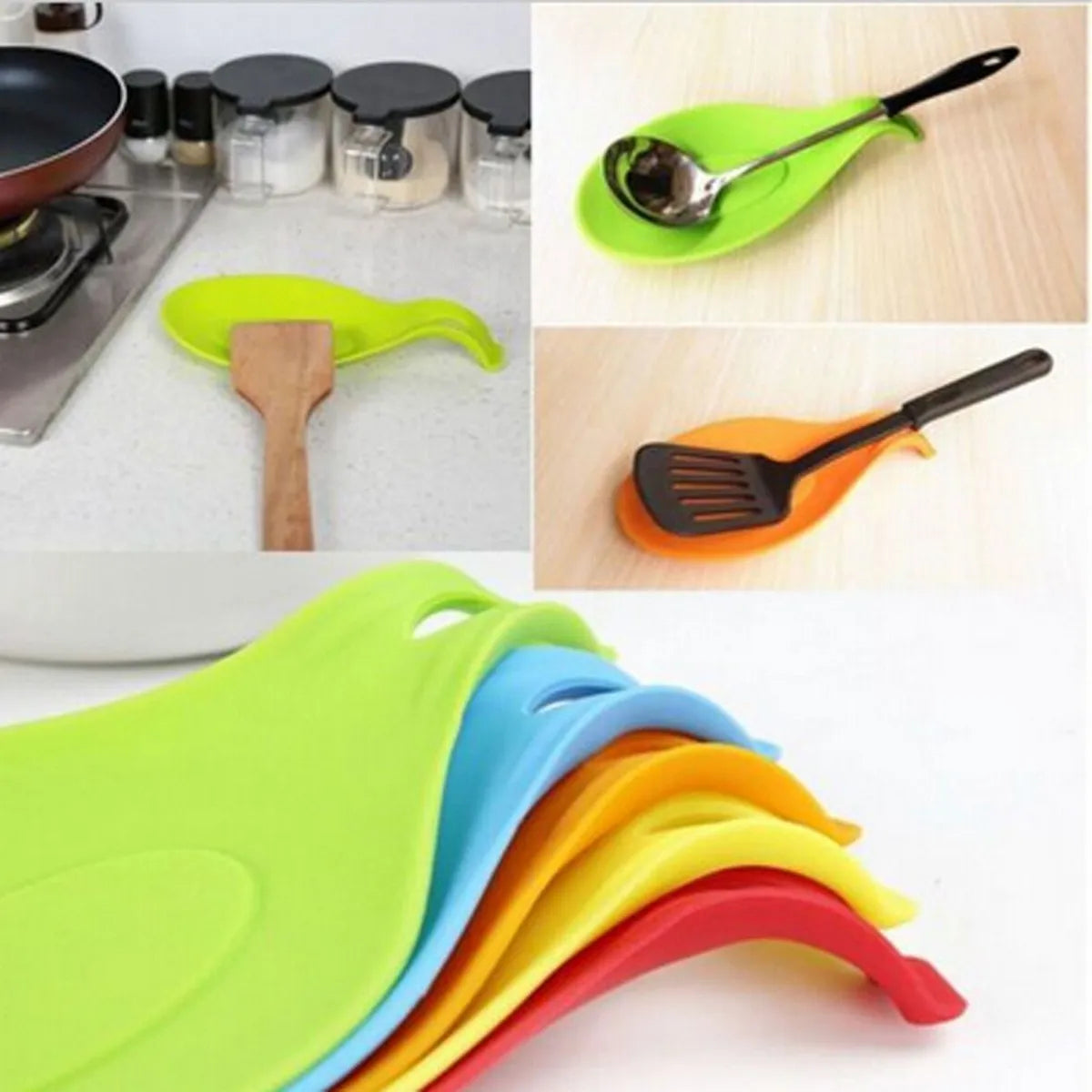 1Pcs Silicone Spoon Rest Heat Resistant Utensil Holder Cooking Tool Rest Pad Grade Silica Gel Spoon