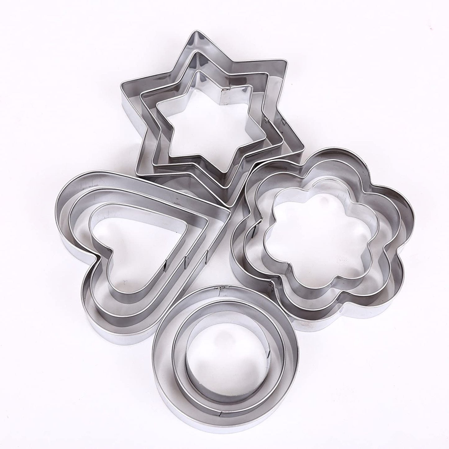 Cookies Pastry Fruit Cutters 12 Pcs Stainless Steel Cookie Cutter Heart Star Circle Flower Shaped Molds