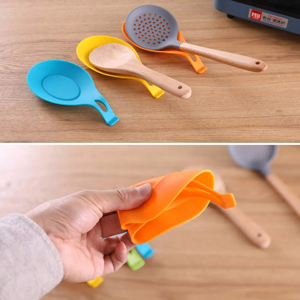 1Pcs Silicone Spoon Rest Heat Resistant Utensil Holder Cooking Tool Rest Pad Grade Silica Gel Spoon