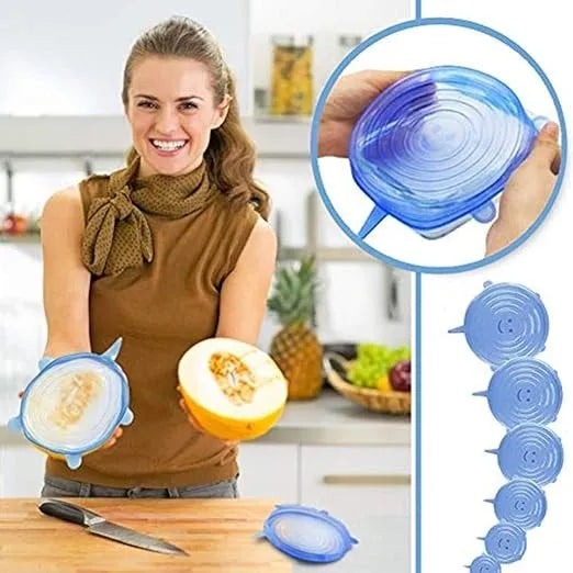 6 PCs Universal Silicone Cover Fresh Keeping Silicone Stretch Lids Caps For Food Pot Dish