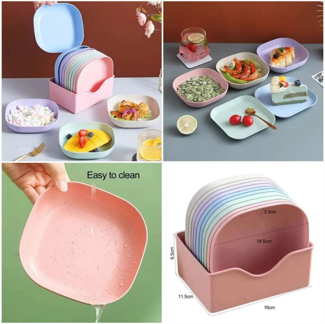 10 Pcs Plates with Stand | Multi-Function kitchen Plastic Plates Set for Snacks | Breakfast Dry Fruit Eco-Friendly Unbreakable
